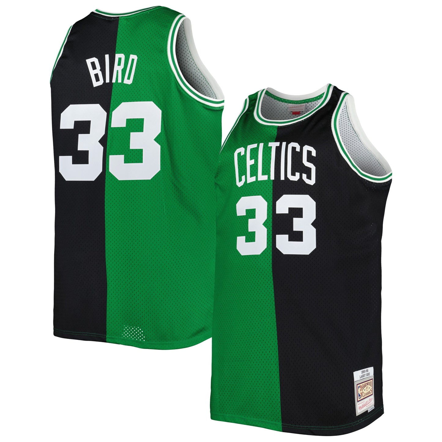 Larry Bird Boston Celtics Mitchell & Ness Big & Tall Hardwood Classics 1985/86 Split Swingman Jersey - Kelly Green/Black