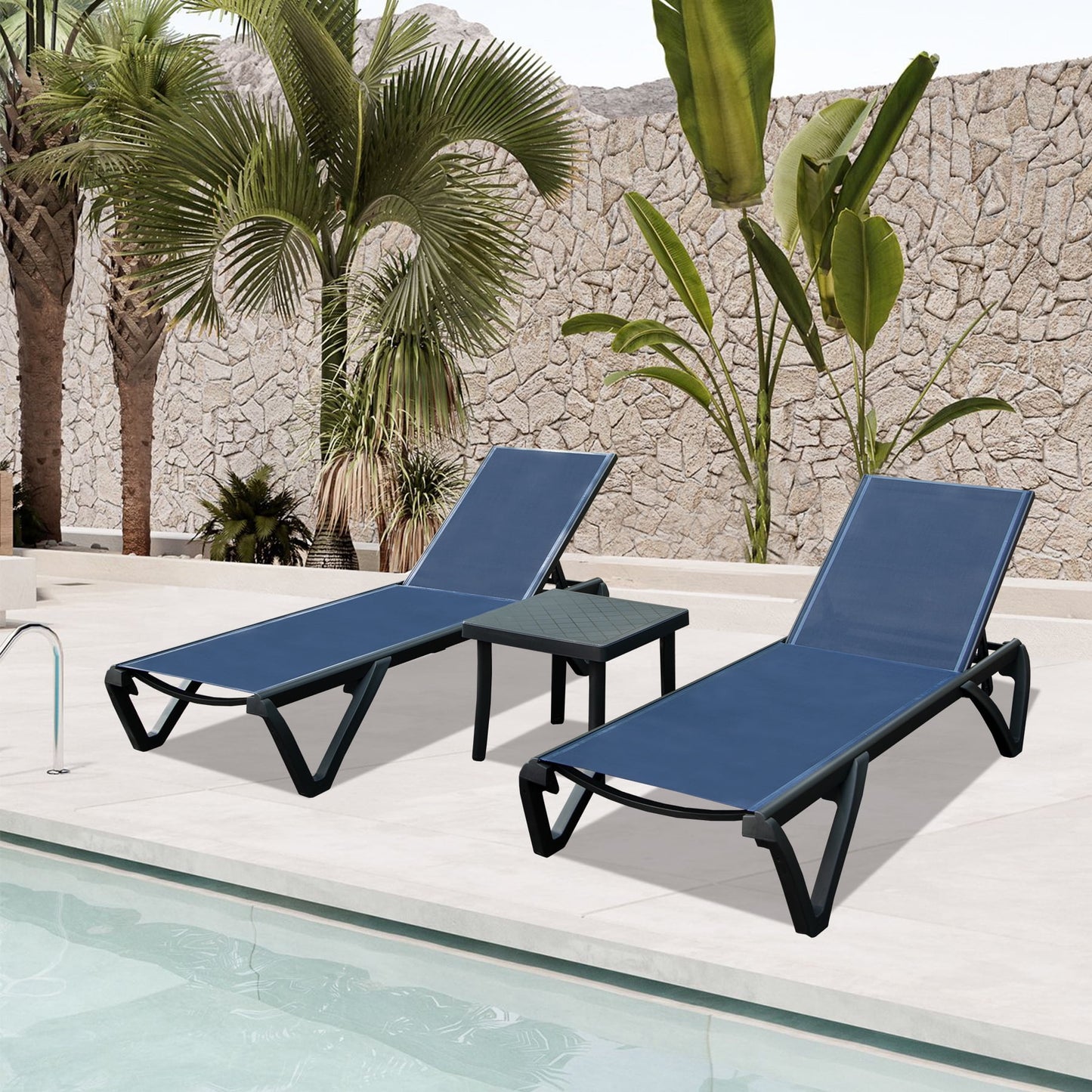 Domi Pool Lounge Chairs Set of 2, Adjustable Aluminum Plastic Outdoor Chaise Lounge, All Weather for Outside Beach Poolside Lawn-Grey Textilene