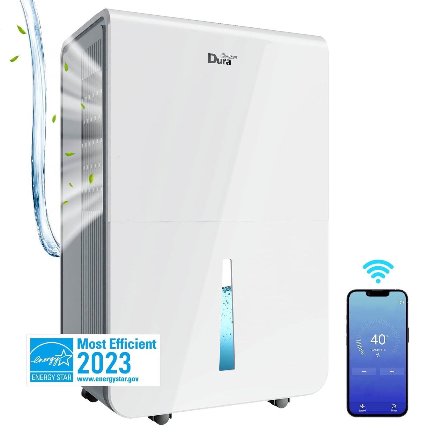 DuraComfort Dehumidifier for Bathroom Home,1000 Sq. ft with Drain Hose,2023 New Model,White