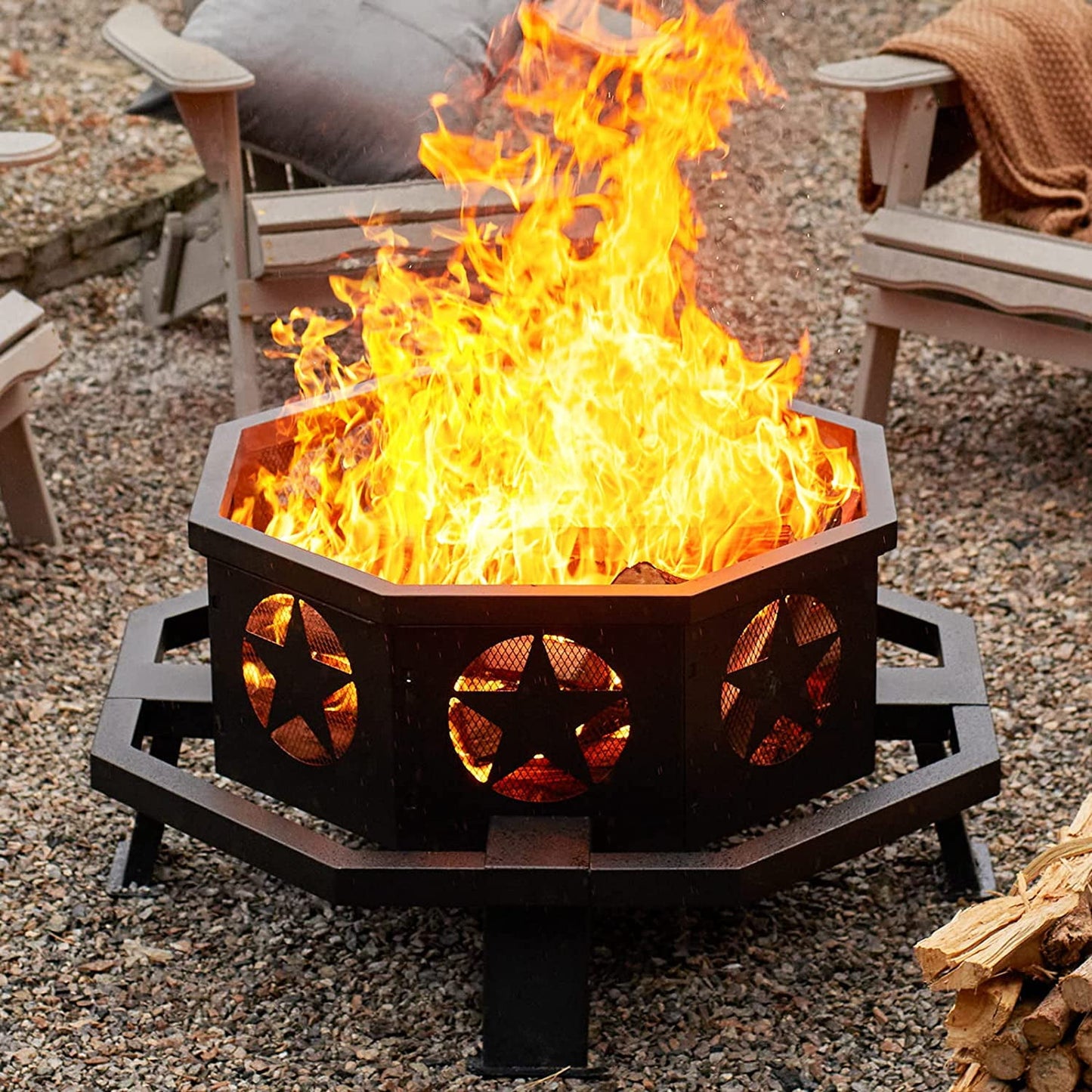 Fissfire 35 inch Fire Pit, Outdoor Wood Burning Fire Pit