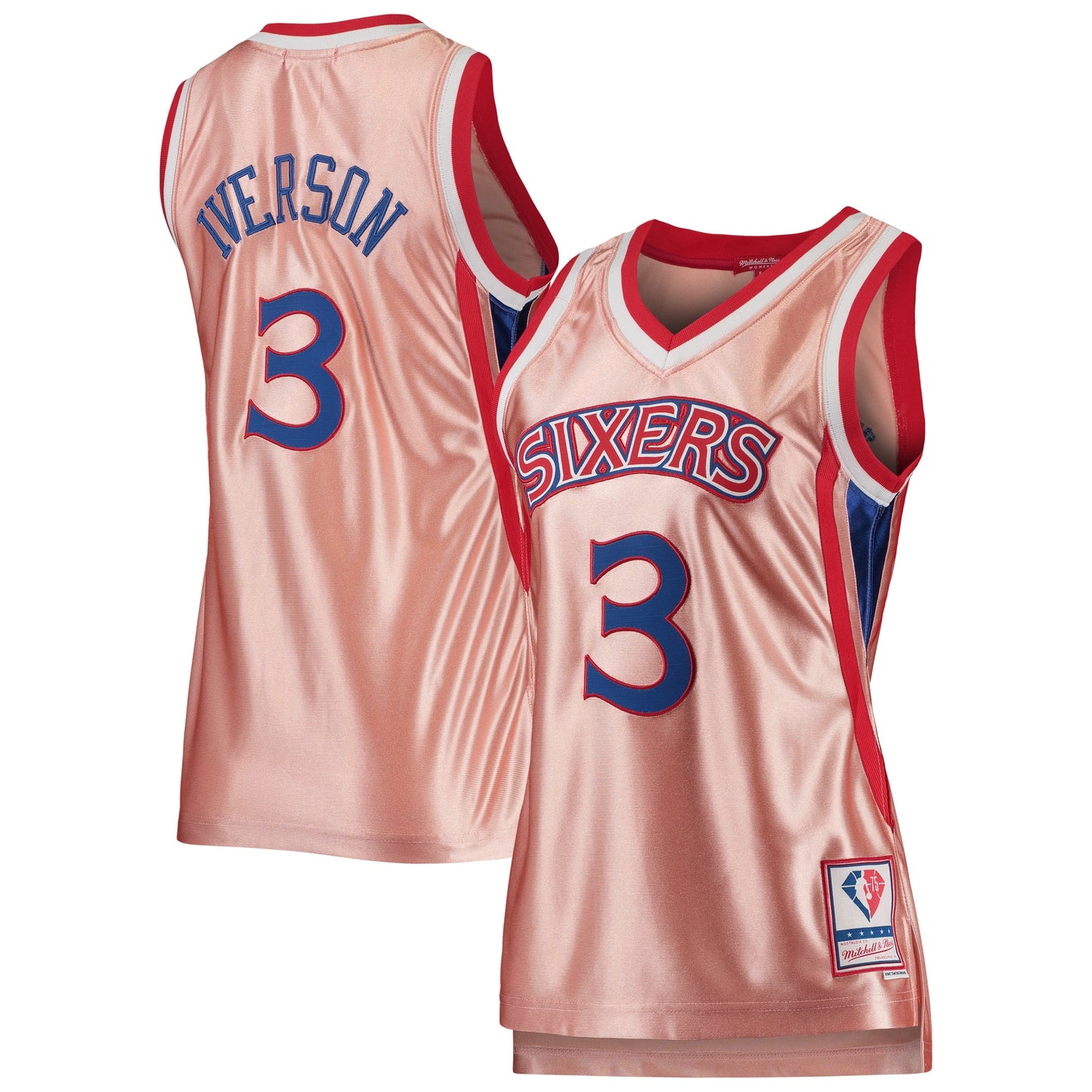 Allen Iverson Philadelphia 76ers Mitchell & Ness Women's 75th Anniversary Rose Gold 1996 Swingman Jersey - Pink