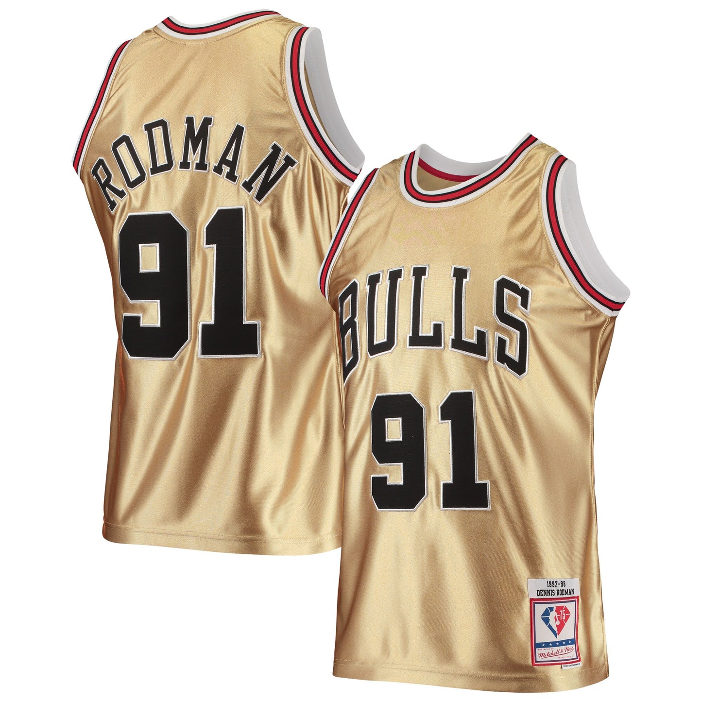 Dennis Rodman Chicago Bulls Mitchell & Ness 75th Anniversary 1997/98 Hardwood Classics Swingman Jersey - Gold